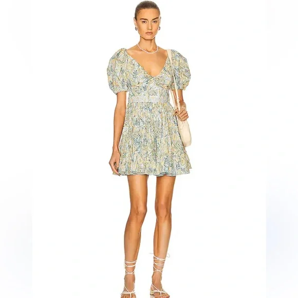 NWOT Agua by Agua Bendita Yellow and Blue Patterned Mini Dress